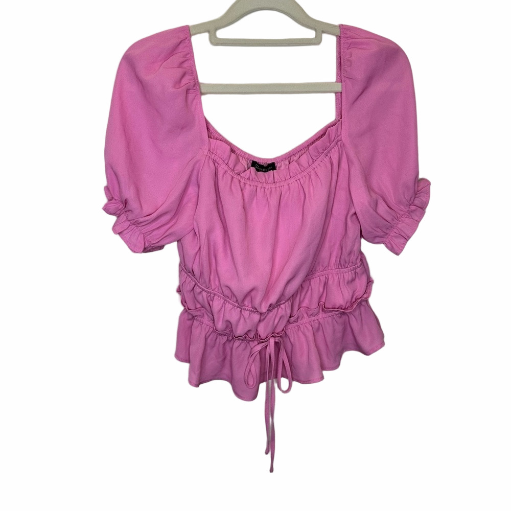 NWT Shinestar Pink Ruffle Puff Sleeve Crop Top Size Small